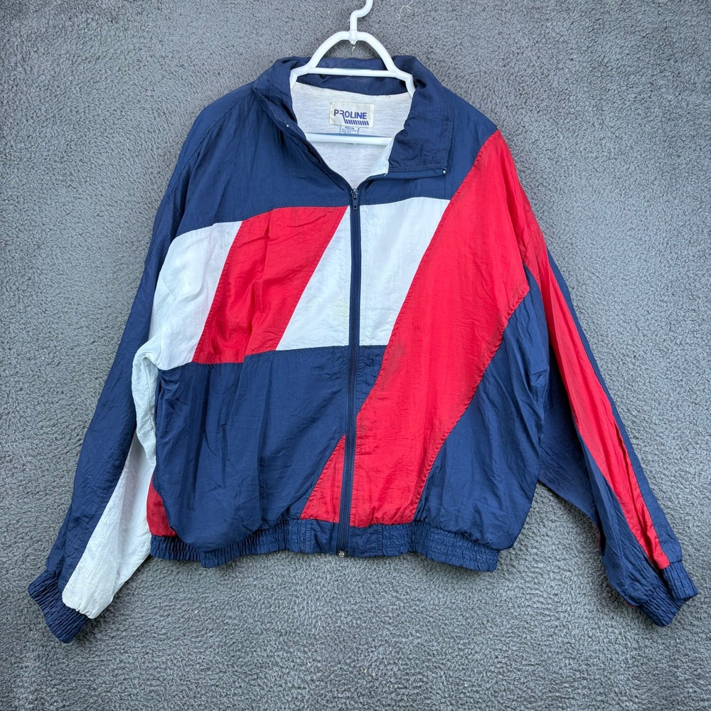 Proline‎ Mens Vintage 90s Colorblock Nylon Windbreaker Jacket Navy Red White M